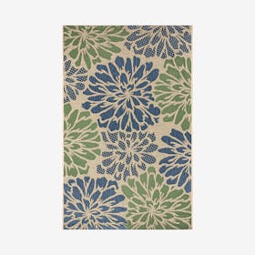 Zinnia Modern Floral Textured Weave Indoor / Outdoor Area Rug - Navy / Green