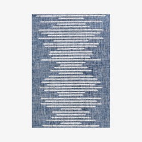 Zolak Berber Stripe Geometric Indoor / Outdoor Area Rug - Blue / Ivory