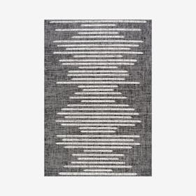 Zolak Berber Stripe Geometric Indoor / Outdoor Area Rug - Black / Ivory