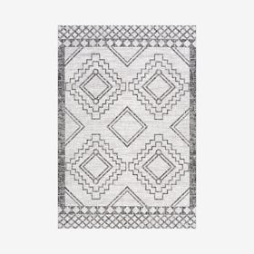 Marokko Diamond Tribal Medallion Indoor / Outdoor Area Rug - Ivory / Black