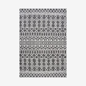 Kafel Modern Bohemian Indoor / Outdoor Area Rug - Black / Ivory