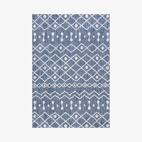 Nokat Coastal Bohemian Indoor / Outdoor Area Rug - Blue / Ivory