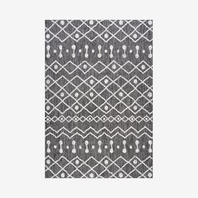 Nokat Modern Bohemian Indoor / Outdoor Area Rug - Black / Ivory