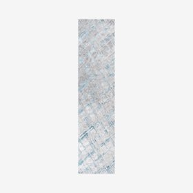 Slant Modern Abstract Runner Rug - Grey / Turquoise