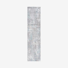 Timeworn Modern Abstract Runner Rug - Grey / Turquoise