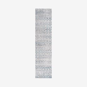 Ancient Faded Trellis Runner Rug - Grey / Turquoise