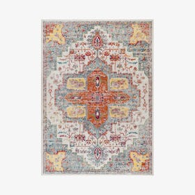 Zafra Vintage Medallion Area Rug - Coral / Blue / Multicolour