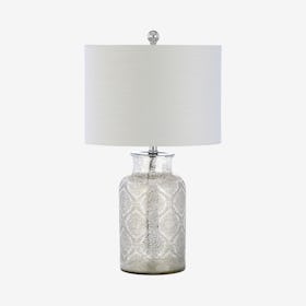 Emilia Trellis Pattern LED Table Lamp - Mercury Silver - Glass