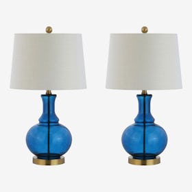 Lavelle LED Table Lamps - Cobalt Blue / Brass Gold - Glass - Set of 2