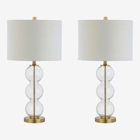 Bella Triple-Sphere LED Table Lamps - Clear / Brass - Glass - Set of 2