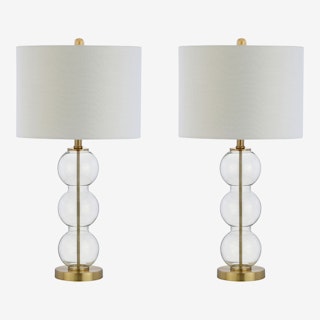 Bella Triple-Sphere LED Table Lamps - Clear / Brass - Glass - Set of 2