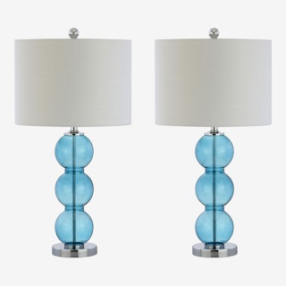 Bella Triple-Sphere LED Table Lamps - Sky Blue / Chrome - Glass - Set of 2