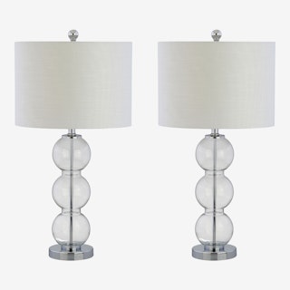 Bella Triple-Sphere LED Table Lamps - Clear / Chrome - Glass - Set of 2