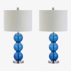 Bella Triple-Sphere LED Table Lamps - Cobalt Blue / Chrome - Glass - Set of 2