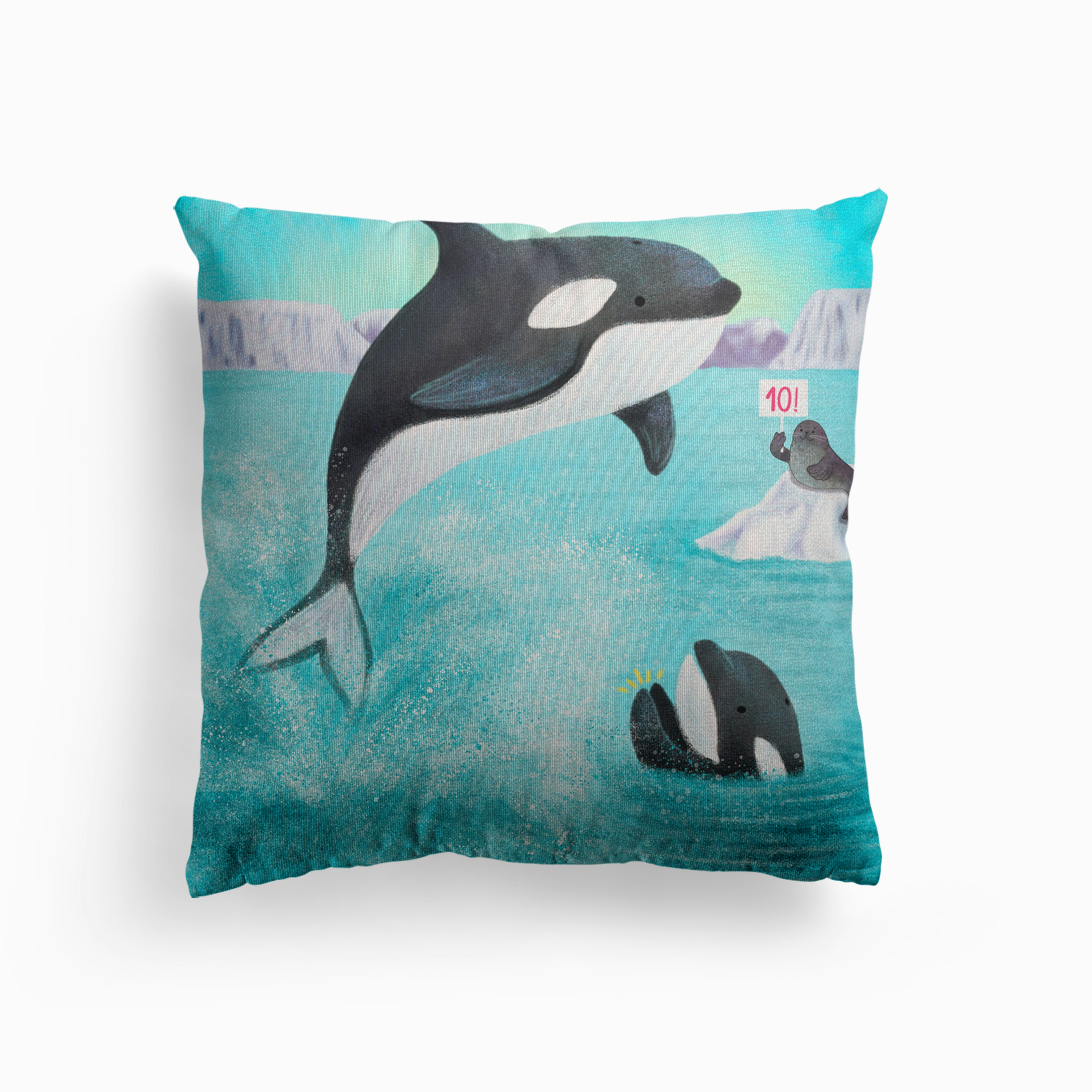 Whales Having Fun Canvas Cushion by Juliana Motzko