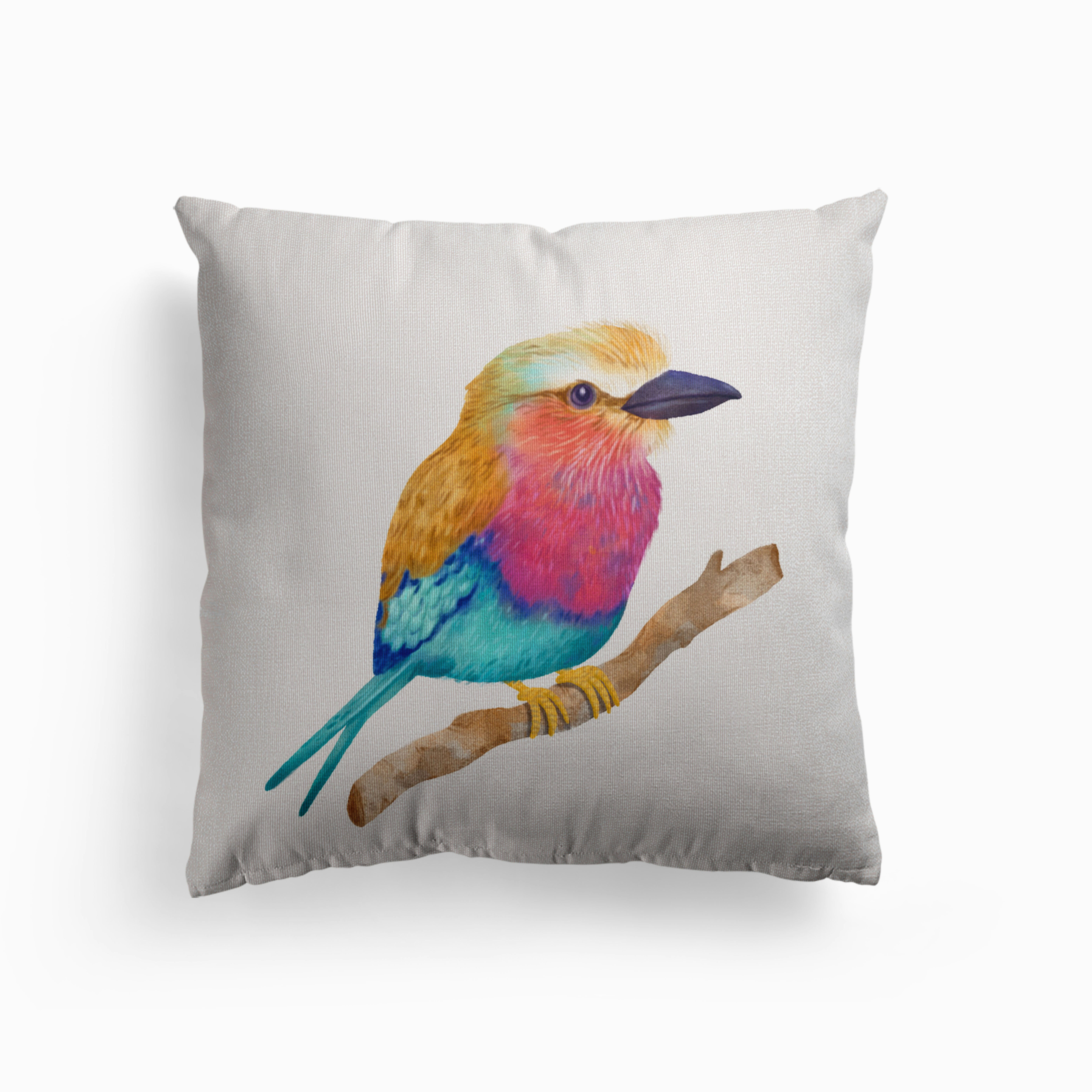 Lilac Breasted Roller Canvas Cushion by Juliana Motzko