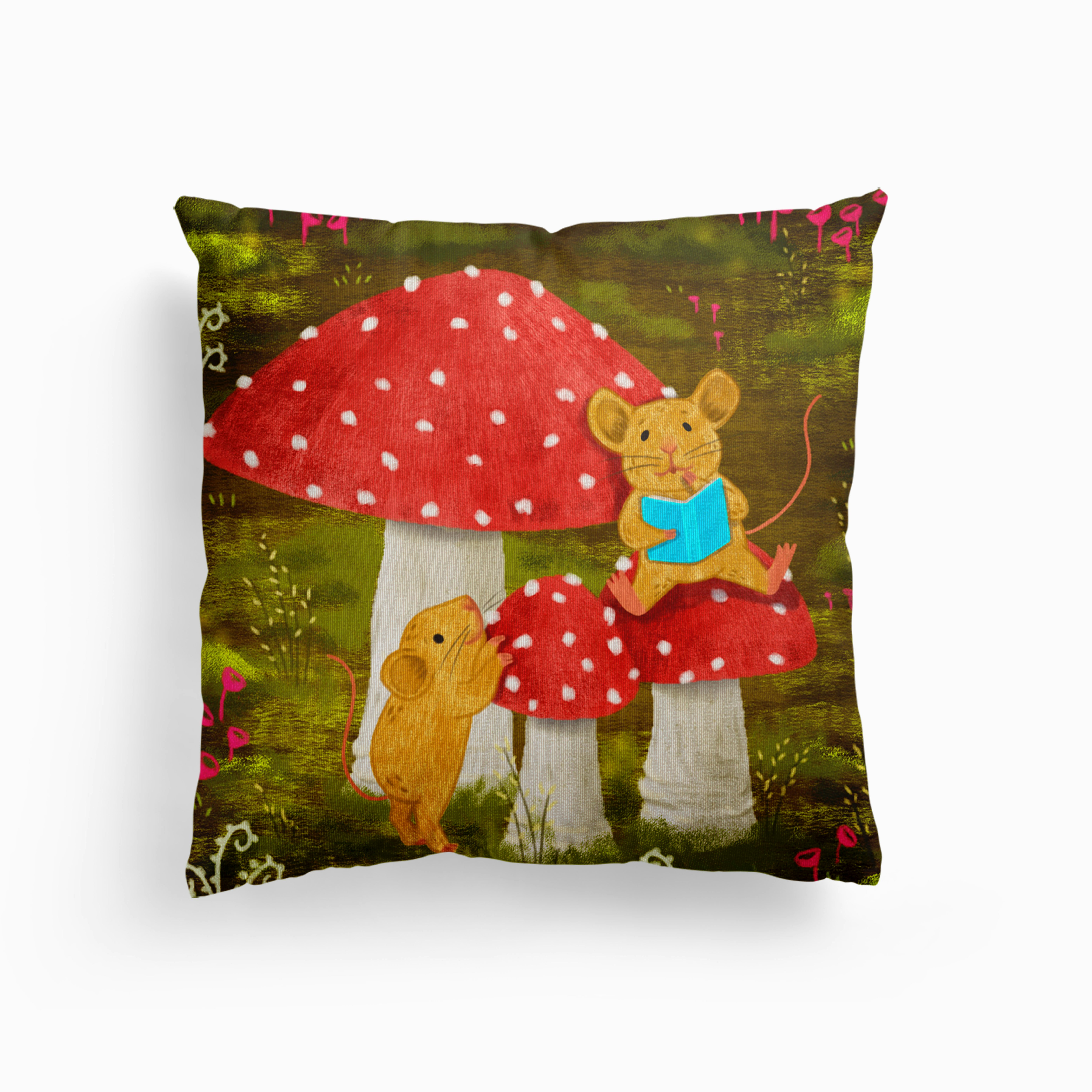 Little Mouse Reading A Book Canvas Cushion by Juliana Motzko
