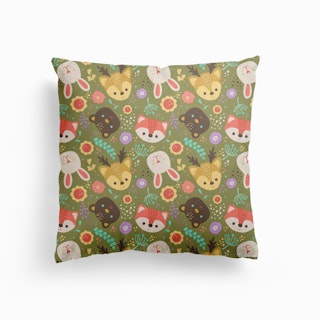 Cute Woodland Animals And Flowers Pattern Canvas Cushion