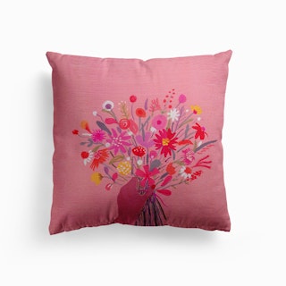 Babe With Bouquet Pink Canvas Cushion