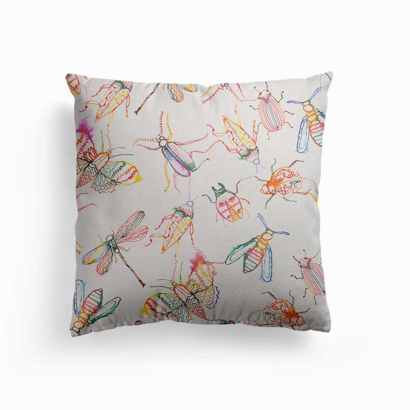 Insects Rainbow Canvas Cushion by Subhashini Narayanan