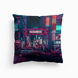 Cyberpunk Tokyo Street Canvas Cushion