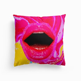 Hot Pink Lips Canvas Cushion