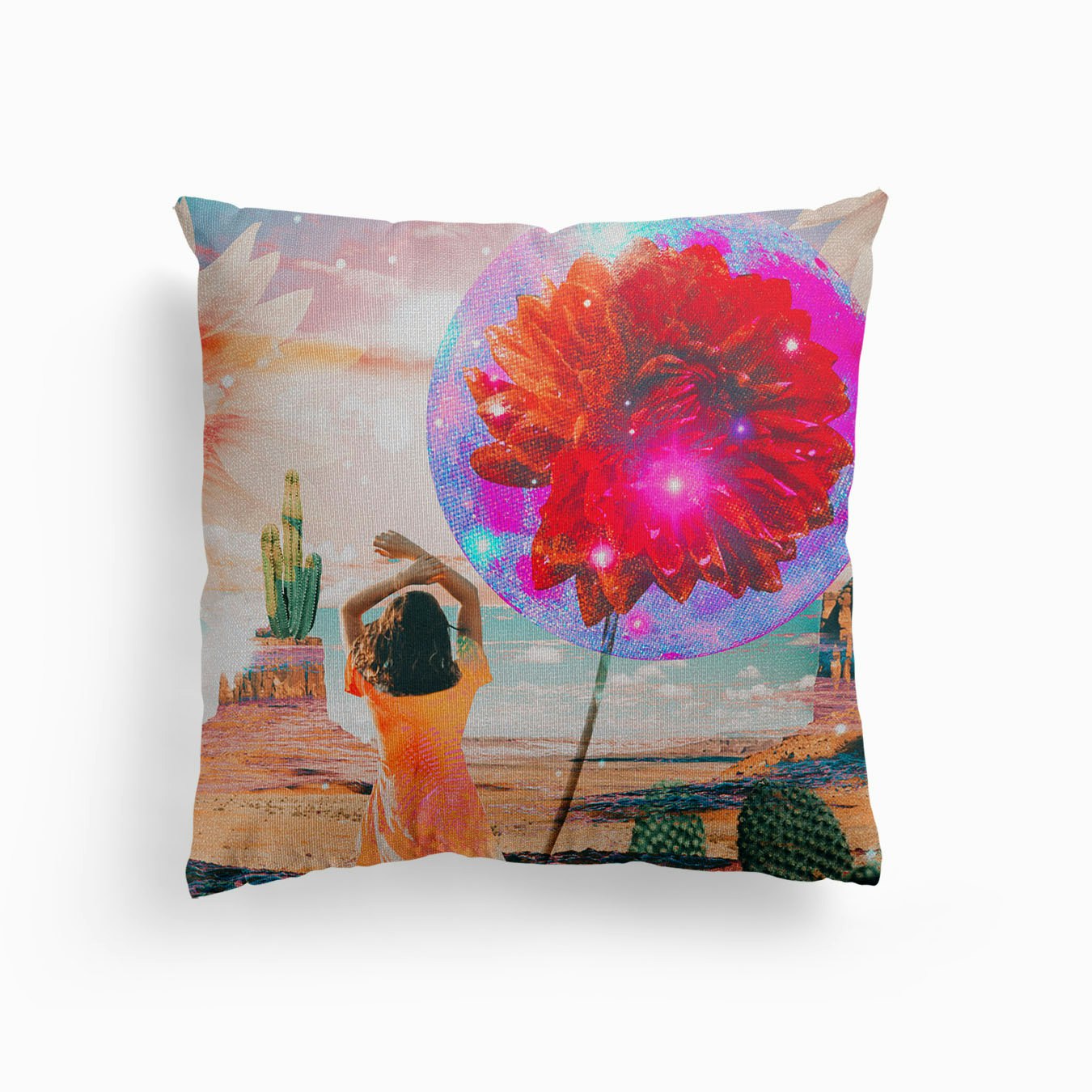 Dancing Desert Surreal College Canvas Cushion by Collage Art by Hana Brenner-Katz