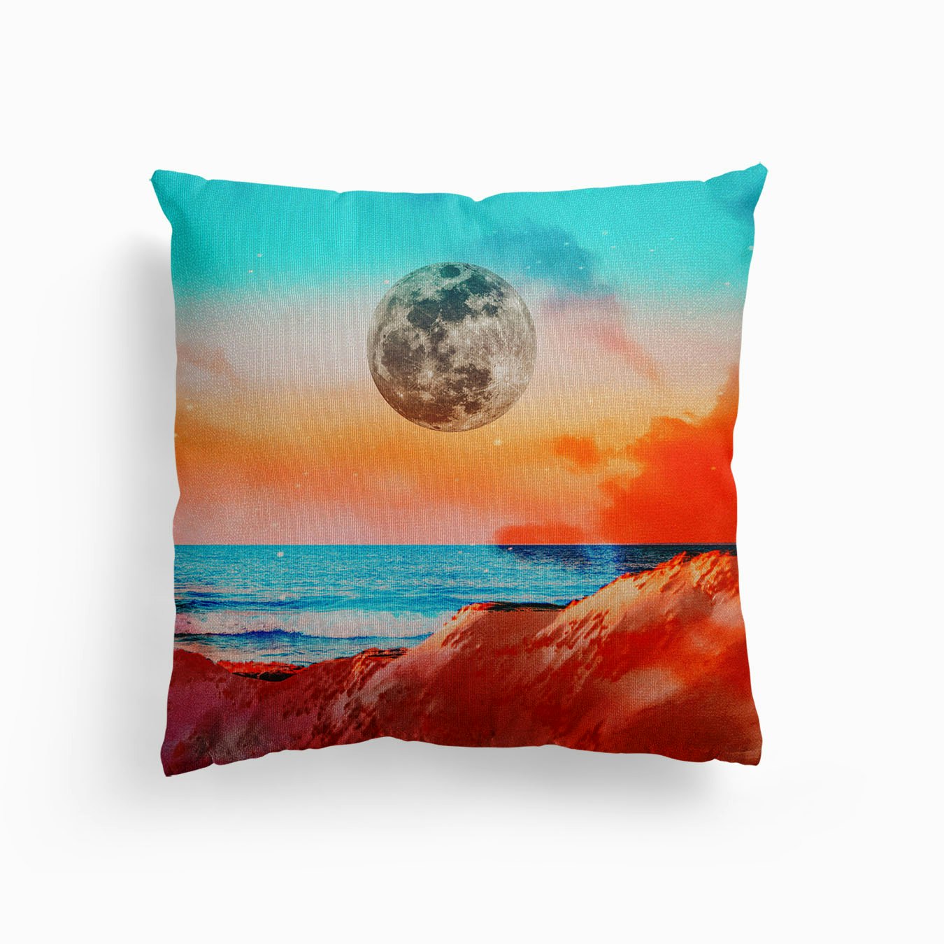 Orange Beachy Moon College Canvas Cuscino