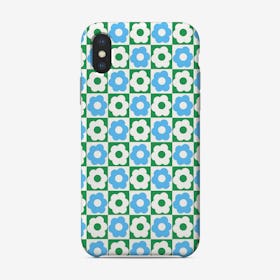 Floral Checker Green Blue Phone Case