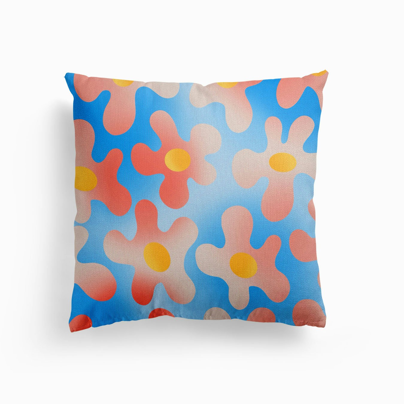 Flowers Orange Blue Canvas Cuscino