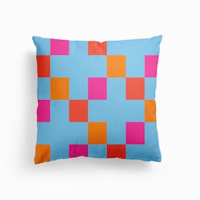 Checker Blue Pink Orange Canvas Cushion