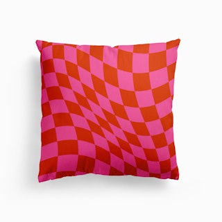 Warped Checker Pink Red Canvas Cushion