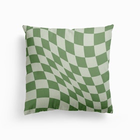 Warped Checker Muted Green Canvas Cushion