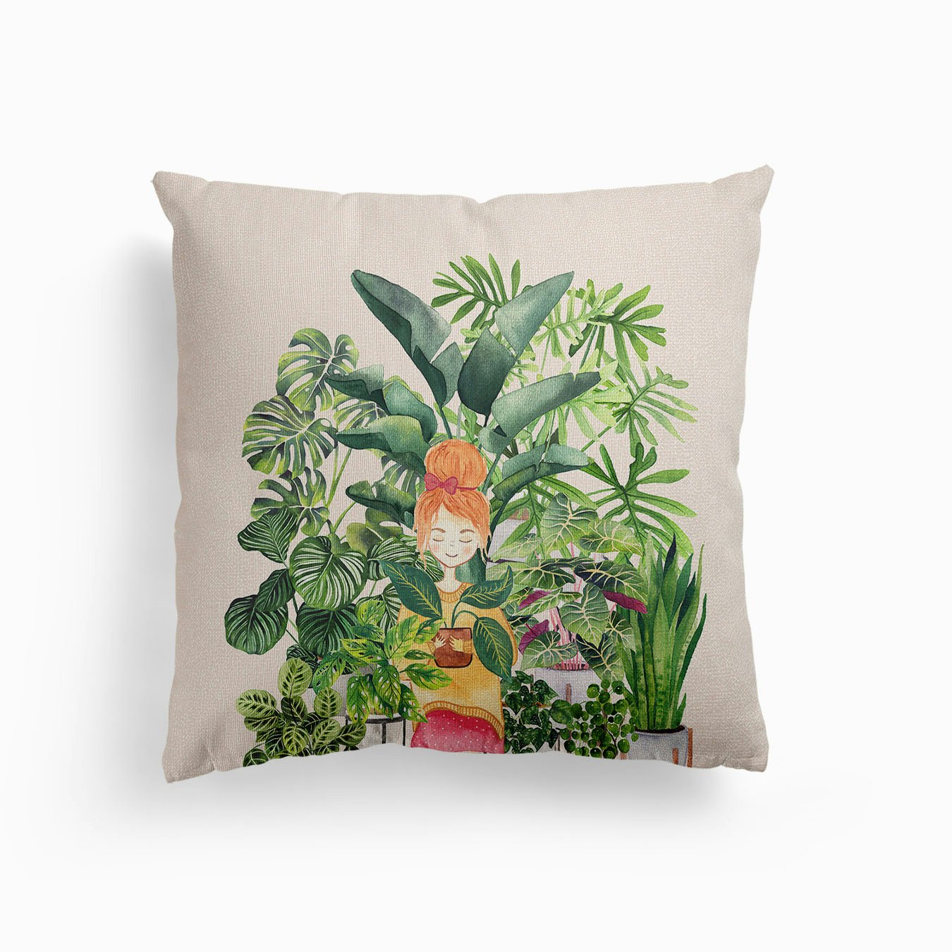 Girl With Plants Canvas Kissen