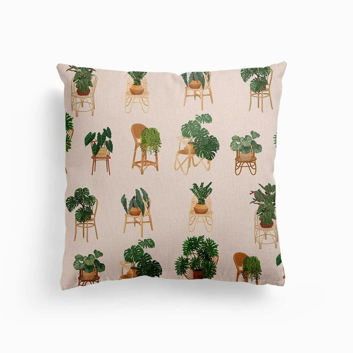 Plants On Chairs Canvas Cushion by Gush Art Studio