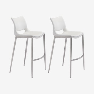 Ace Bar Chairs - White / Silver  - Velvet - Set of 2