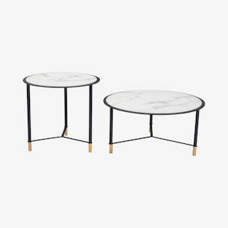 Davis Coffee Tables - Black / White  - Velvet - Set of 2