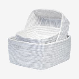 Ticking Nest Baskets - Grey - Set of 3