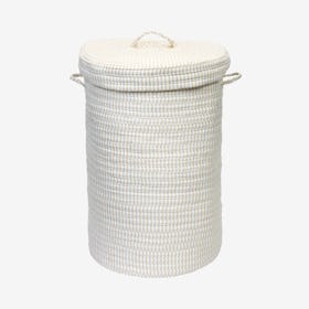 Ticking Solids Hamper with Lid - Canvas