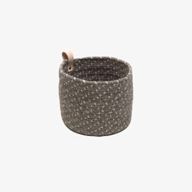 Wool Dice-X Leather Loop Basket  - Dark Gray