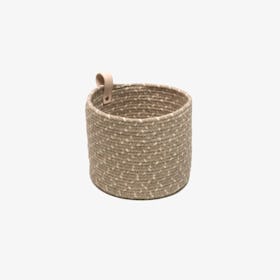 Wool Dice-X Leather Loop Basket  - Beige