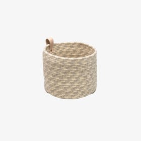 Wool Ink-Drop Leather Loop Basket - Light Gray