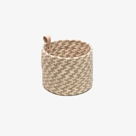 Wool Ink-Drop Leather Loop Basket - Light Beige