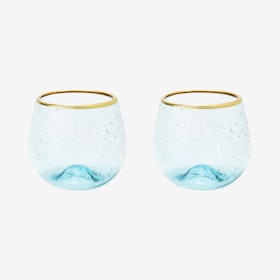 Aqua Bubble Stemless Wine Glasses - Blue - Set of 2