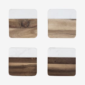 Coasters - Marble / Acacia Wood - Set of 4