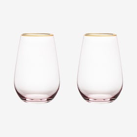 Stemless Wine Glasses - Rose Crystal - Set of 2