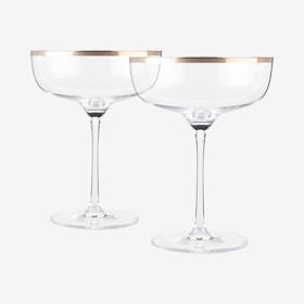 Copper Rimmed Crystal Coupes - Set of 2