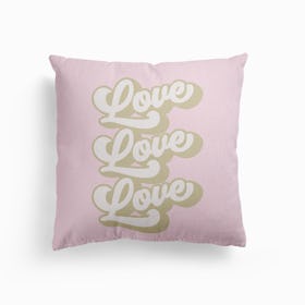 Love Love Love Retro Pastel Pink Canvas Cushion