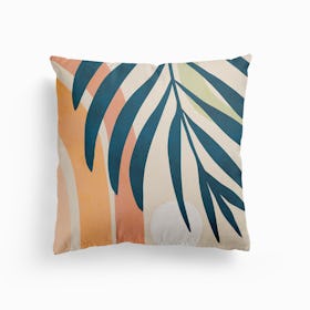 Earthy Tropical Foliage Blue 3 Canvas Cushion