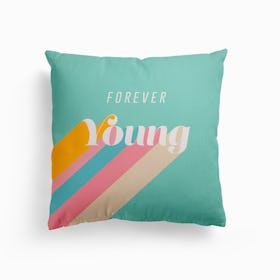 Forever Young Retro Blue Canvas Cushion
